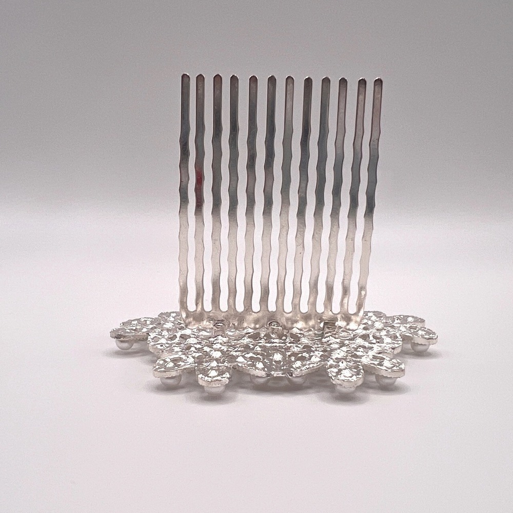 Vintage‎ Pearl Rhinestone Bridal Hair Comb Silver Tone Formal Updo Accessory - Picture 4 of 5